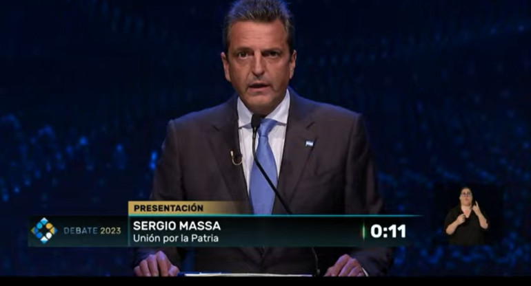 Debate presidencial 2023, Sergio Massa. Foto: captura de TV.