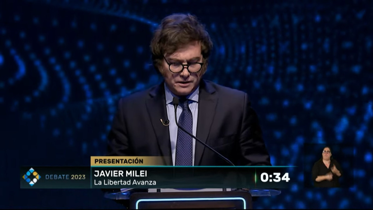 Debate presidencial 2023, Javier Milei. Foto: captura de TV.