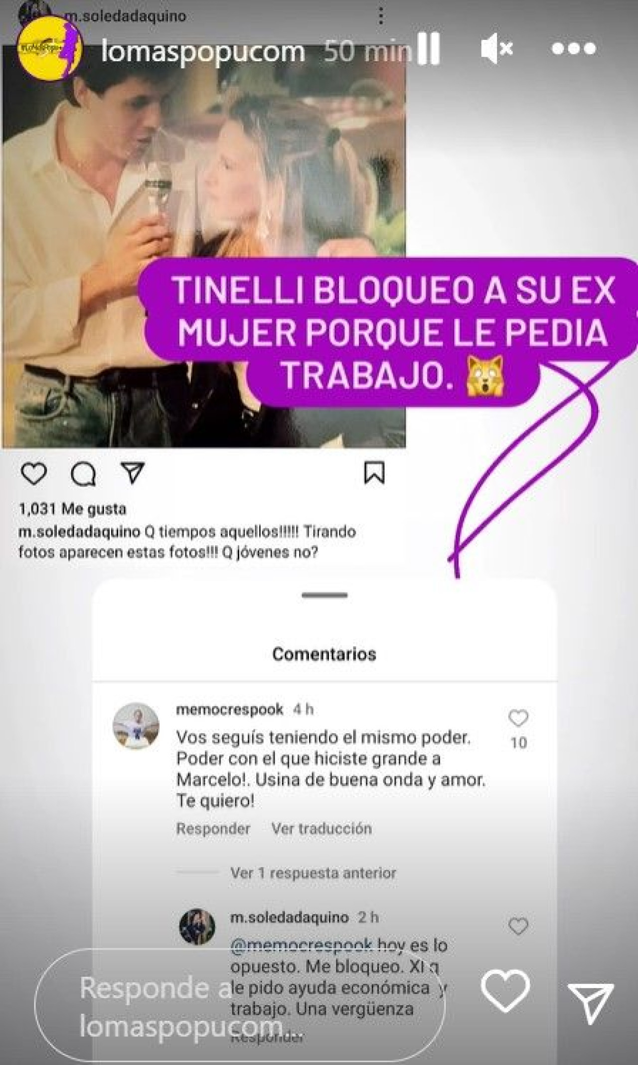Soledad Aquino contra Marcelo Tinelli. Foto: Instagram/lomaspopucom.