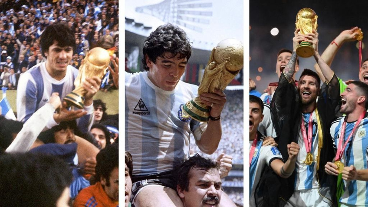 Selección Argentina, campeona de los Mundiales 1978, 1986 y 2022. Foto: X/Twitter @SergioMassa.