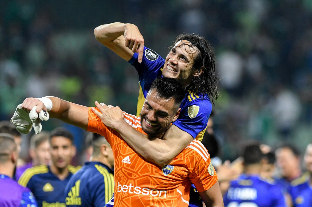 Edinson Cavani y Sergio Romero; Palmeiras vs. Boca; Copa Libertadores. Foto: Télam.