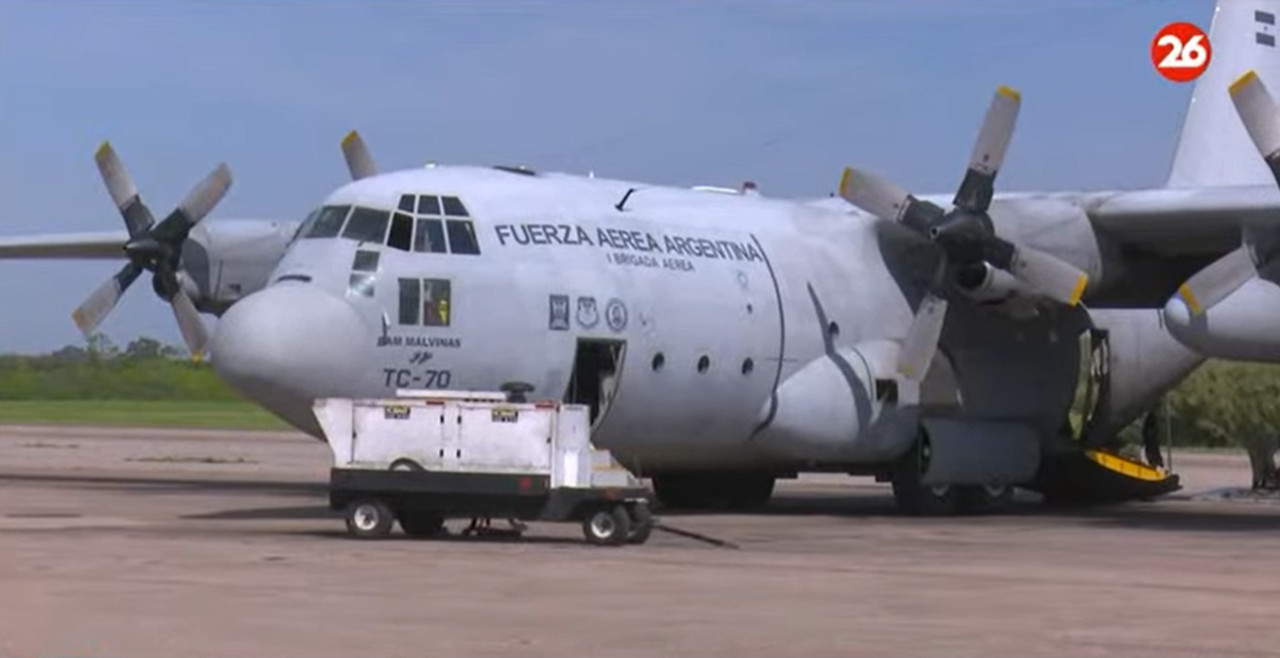 Avión Hércules de la Fuerza A´rea Argentina. Foto: Canal 26.