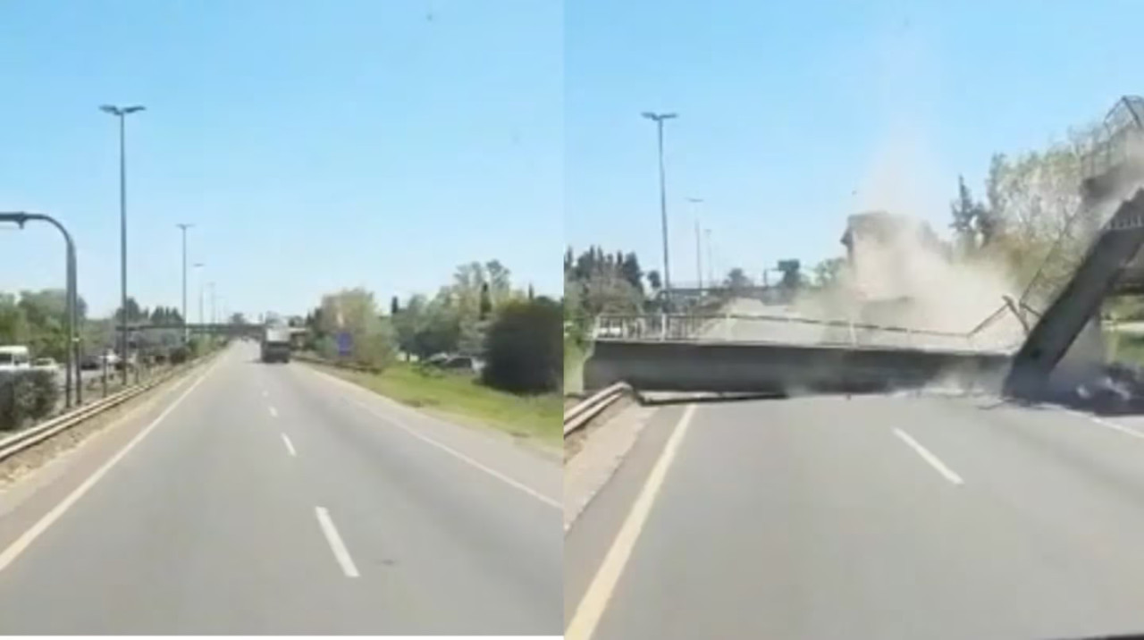 La caída del puente peatonal. Foto: captura video