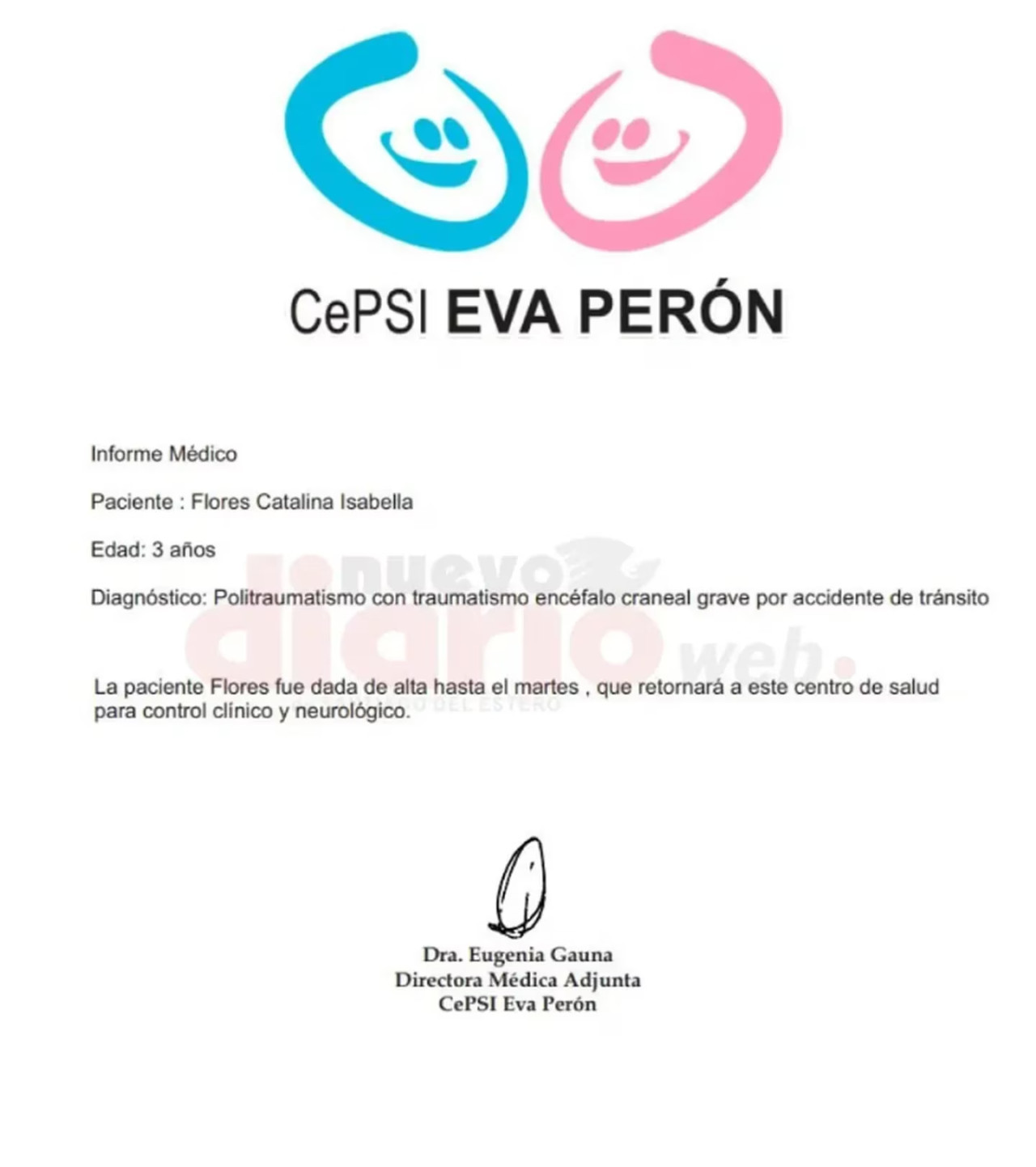 El último parte médico de la hija de Huguito Flores. Foto: CePSI