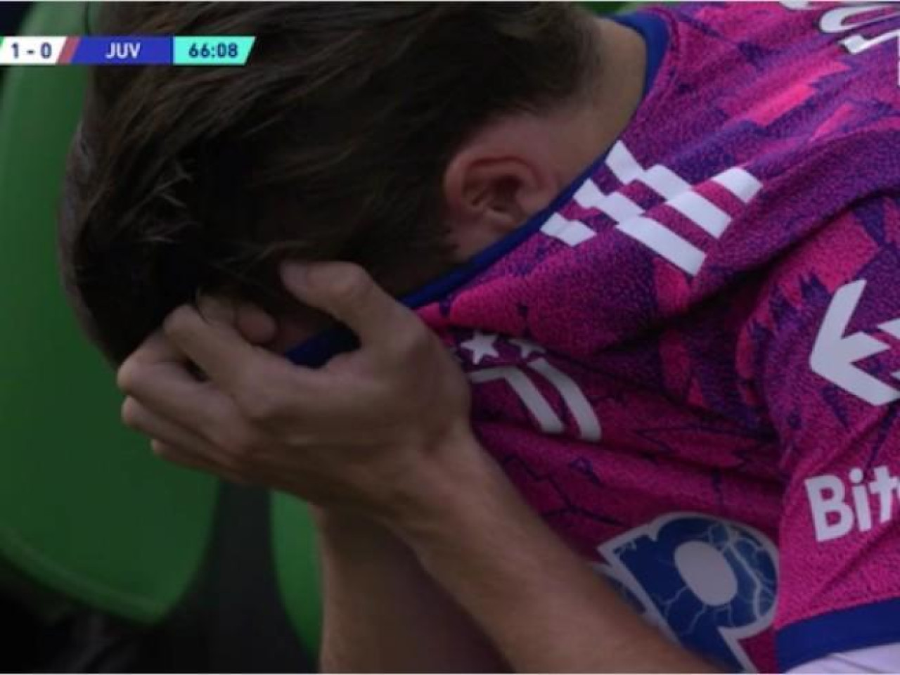 El llanto de Nicolo Fagioli tras ser reemplazado en Juventus. Foto: Captura de pantalla.