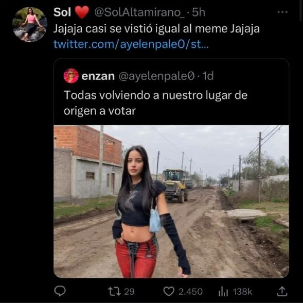 Emilia Mernes recreó un meme. Foto: Twitter