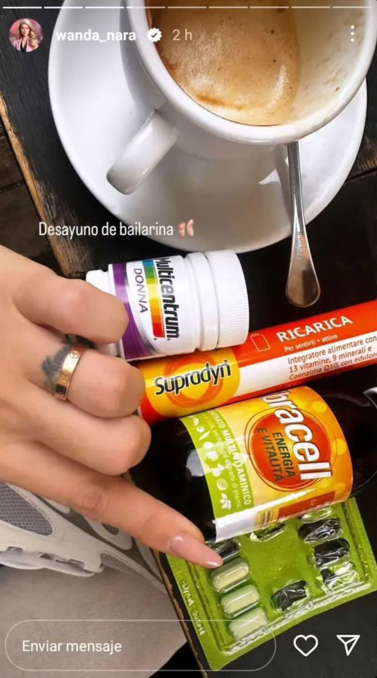 El desayuno que compartió Wanda Nara. Foto captura.