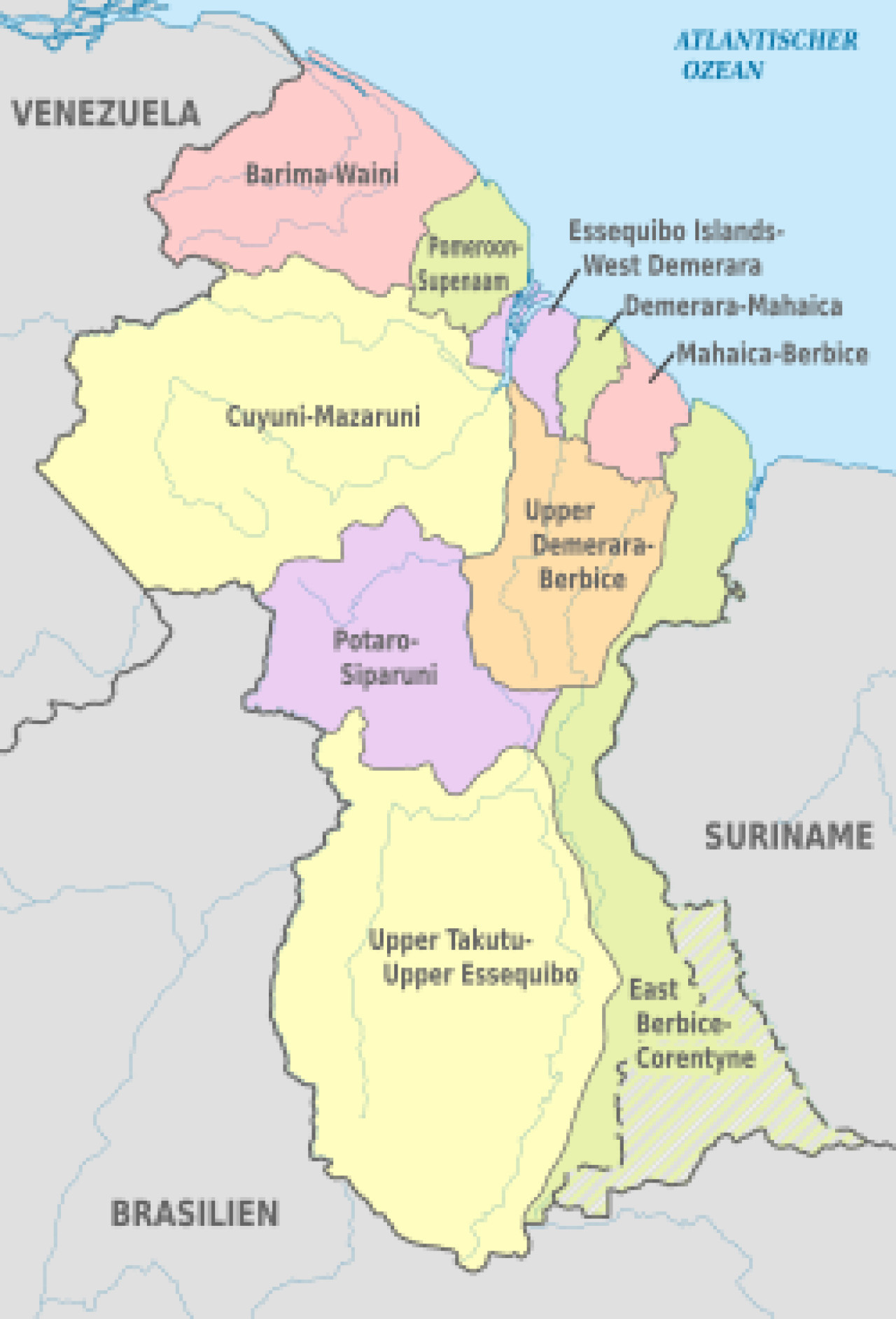 Mapa de Guyana. Foto: Wikipedia.