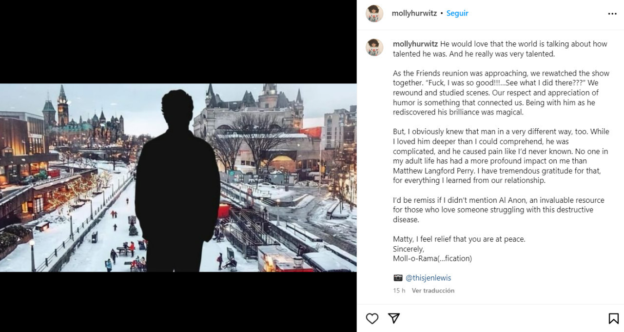 El posteo de la ex de Matthew Perry. Foto: Instagram.