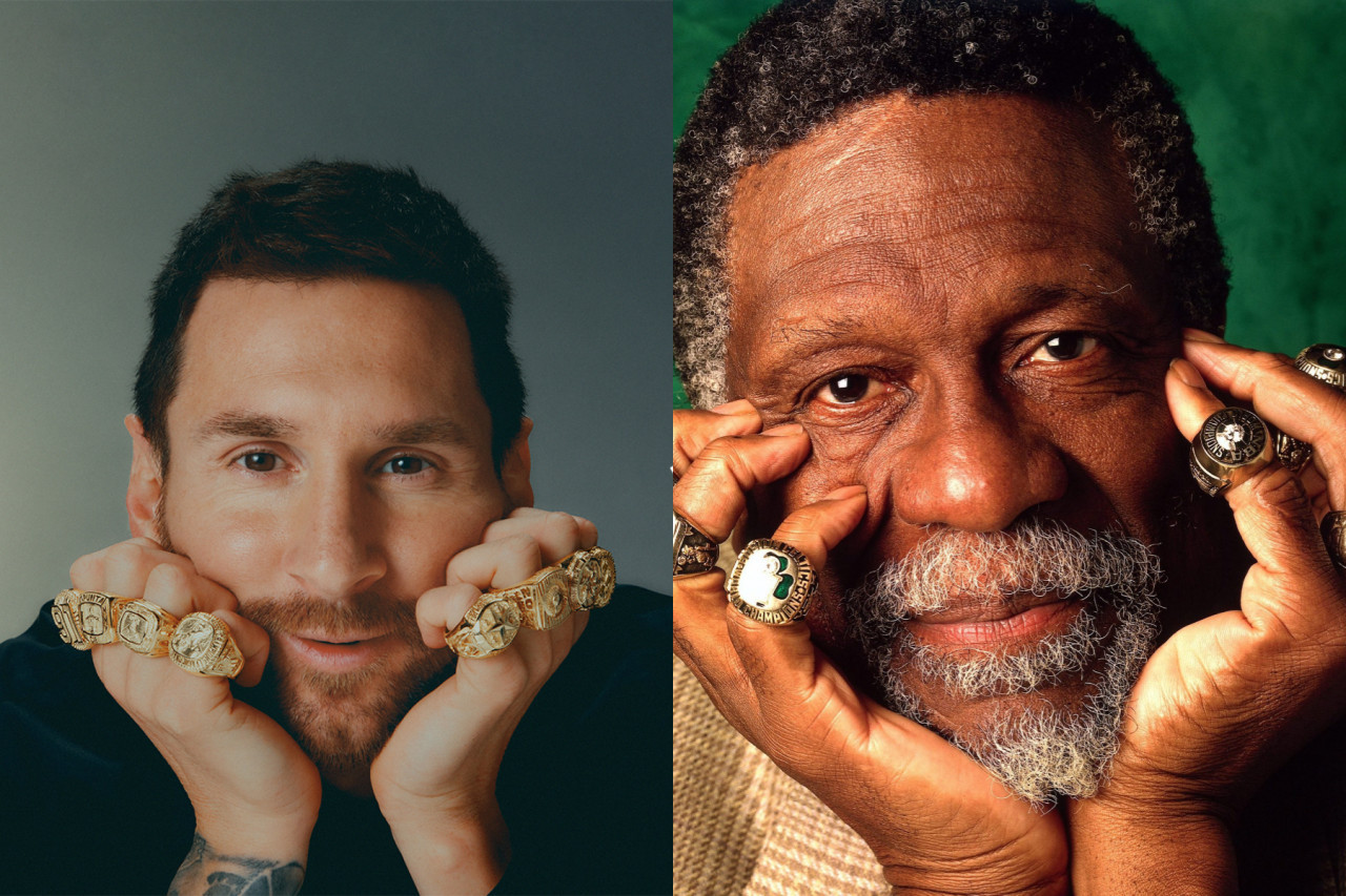 Lionel Messi imitando la foto de Bill Russell, máximo jugador de la NBA. Foto: Twitter.