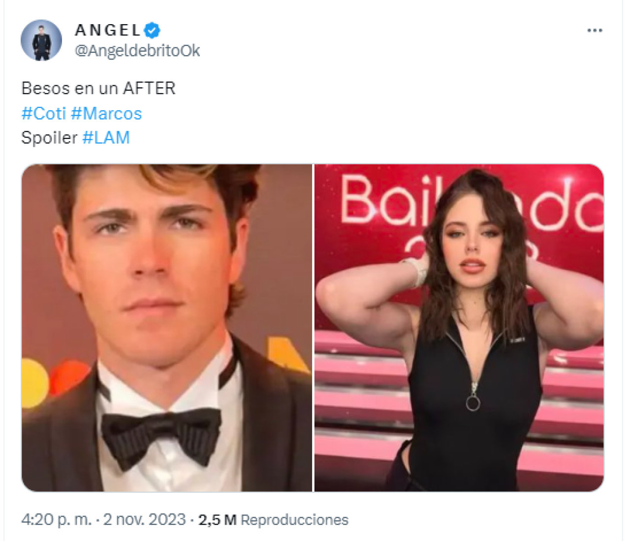 Ángel De Brito reveló que Coti y Marcos de Gran Hermano estuvieron a los besos. Foto: Twitter.