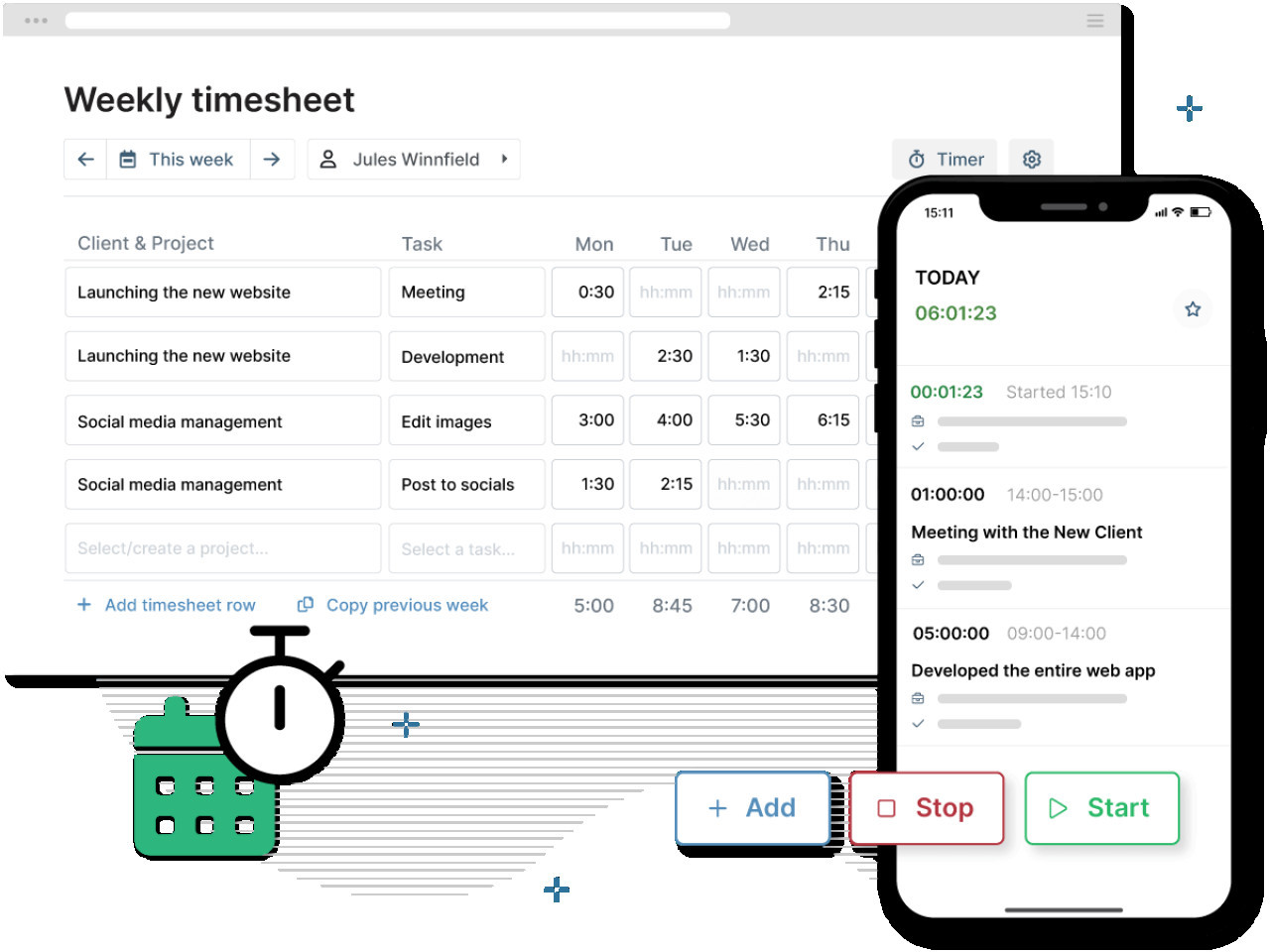 La app fusiona diversas herramientas para gestionar el tiempo de los usuarios. Foto: Myhours.