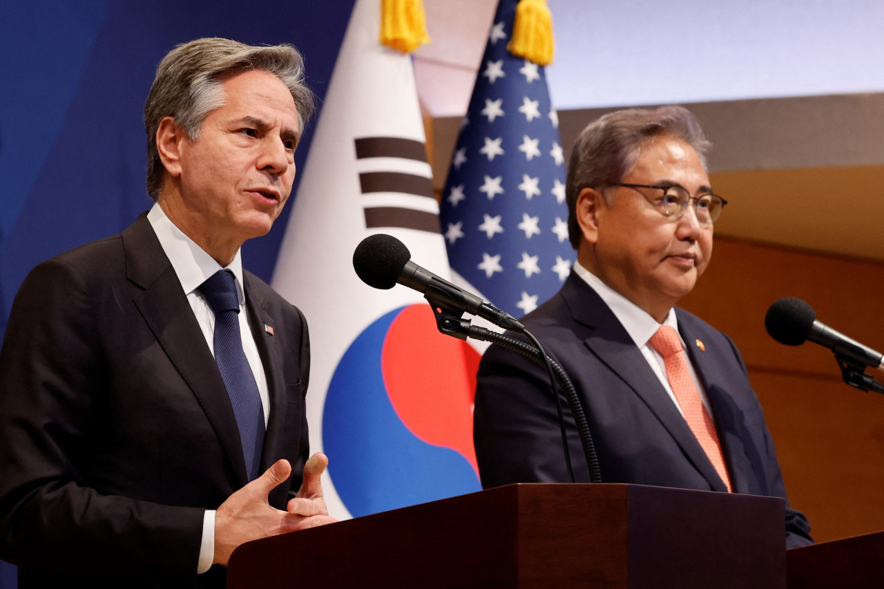 Secretario de Estado estadounidense, Antony Blinken, en Corea del Sur. Foto: Reuters.