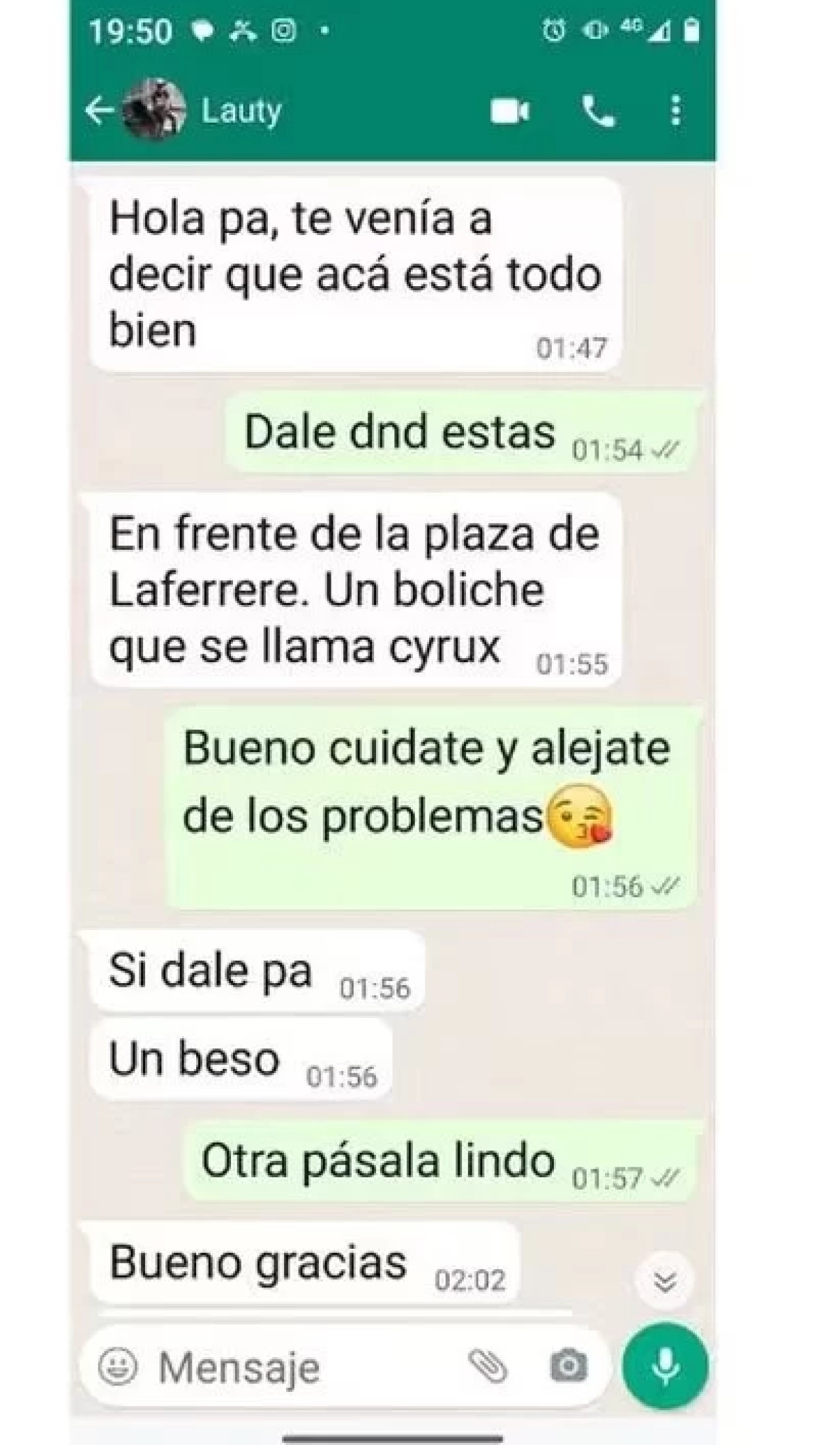 El último mensaje que mandó Lautaro a su padre. Foto: NA.