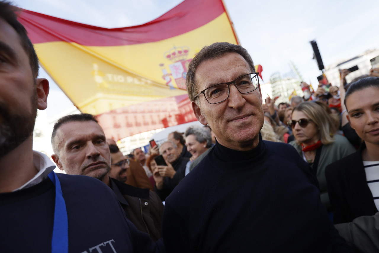 Alberto Núñez Feijóo en las movilizaciones en España. Foto: EFE