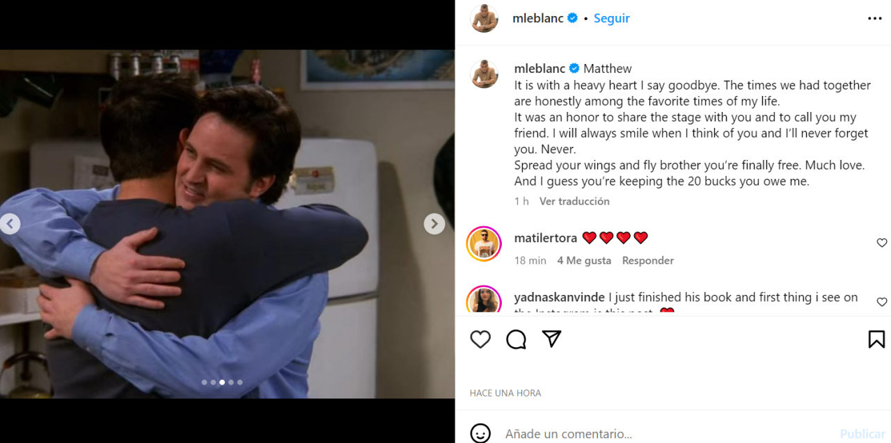 El posteo dedicatorio de Matt LeBlac a Matthew Perry. Foto: Instagram