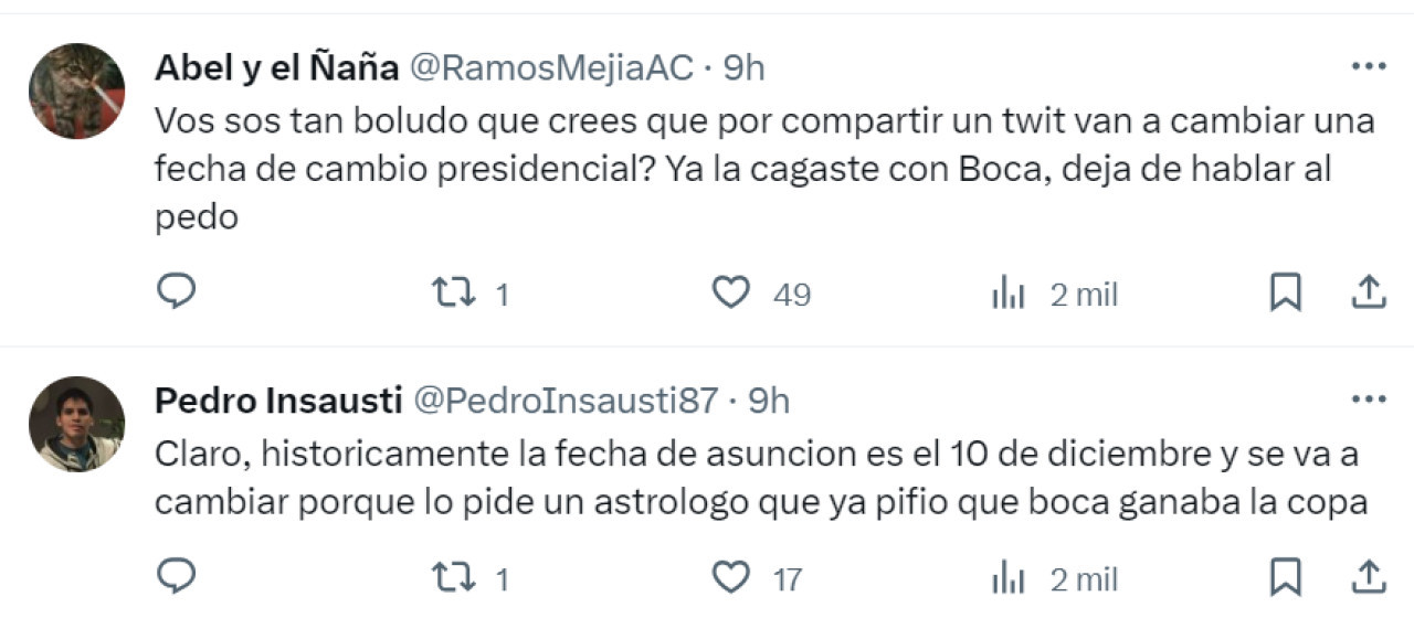 Los comentarios al posteo de Giorgio Armas. Foto: X.