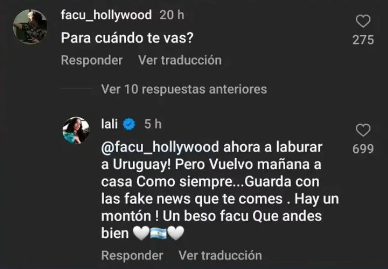 El comentario de Lali Espósito. Foto: captura de pantalla