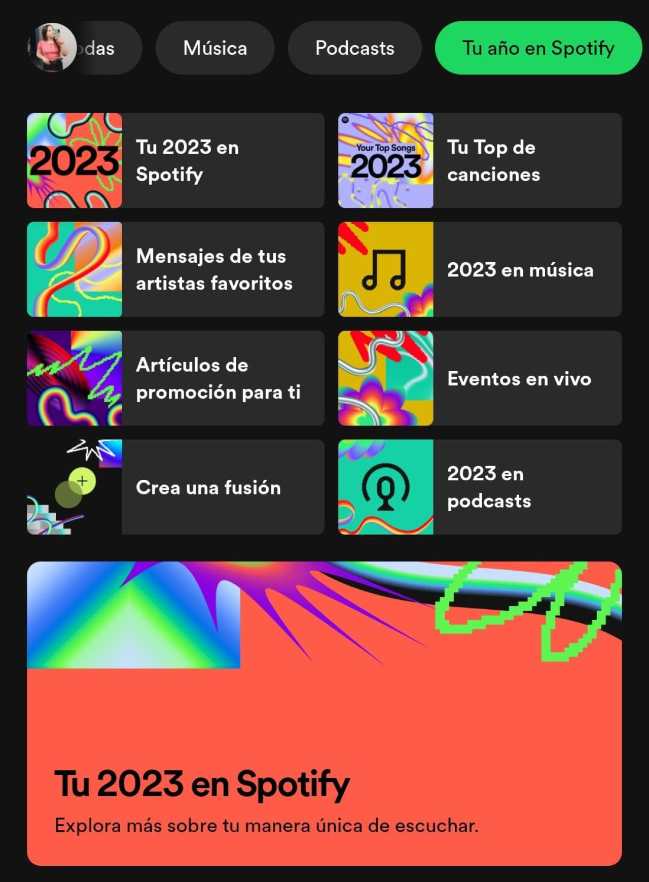 Para visualizar el resumen, debes acceder al apartado "Tu año en Spotify". Foto: Captura de pantalla Spotify.