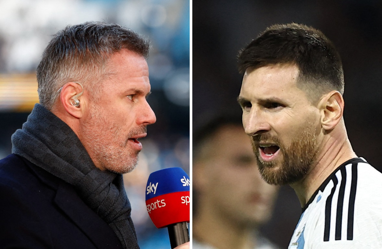 Jamie Carragher y Lionel Messi. Foto: Reuters.