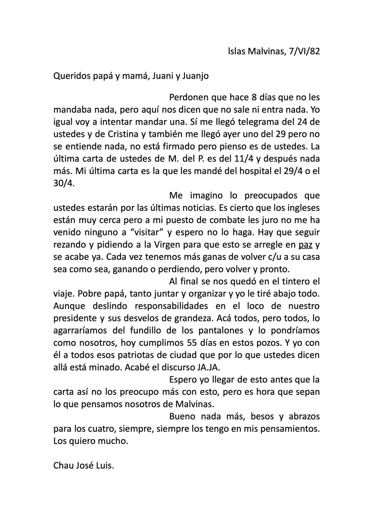 Cristina Fernández de Kirchner compartió la carta que escribió un soldado caído en la guerra de Malvinas. Foto: Twitter.