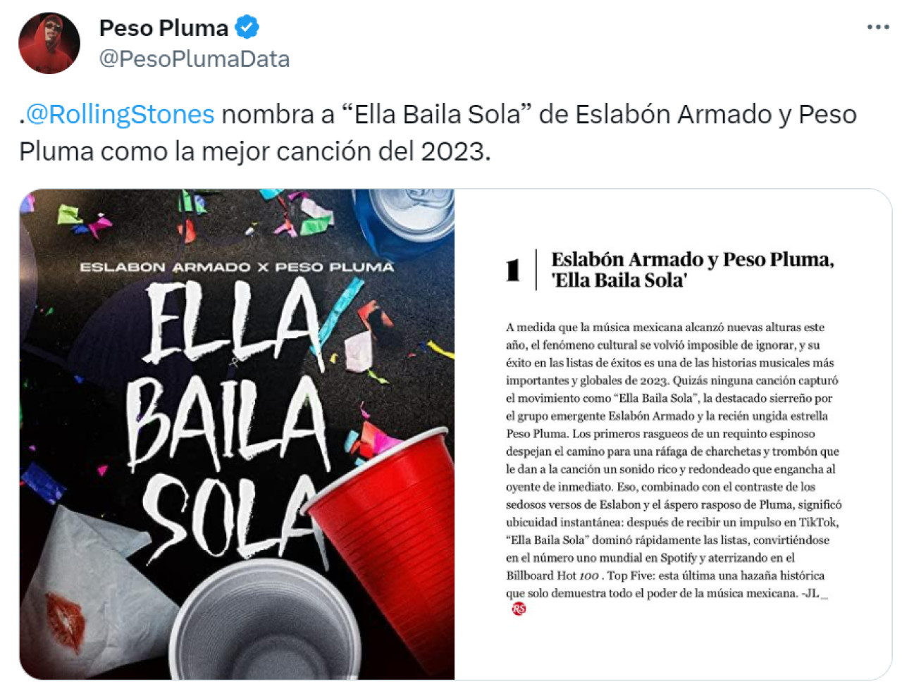 Peso Pluma tiene la mejor canción de acuerdo con Rolling Stone. Foto: X.