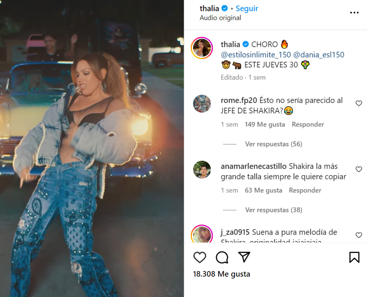Los comentarios en la publicación de Thalía. Foto: captura Instagram.