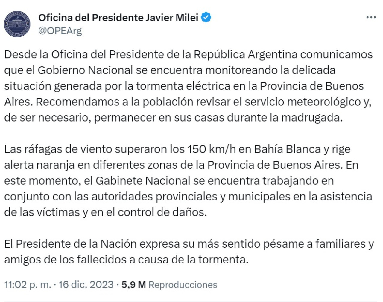 El comunicado presidencial.