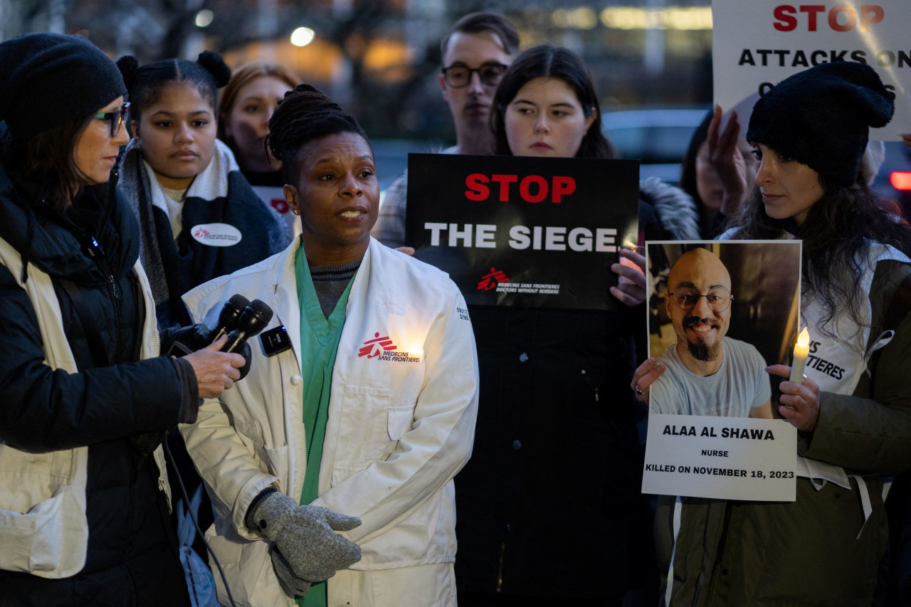 Médicos Sin Fronteras pidiendo un alto al fuego en Nueva York. Foto: Reuters.
