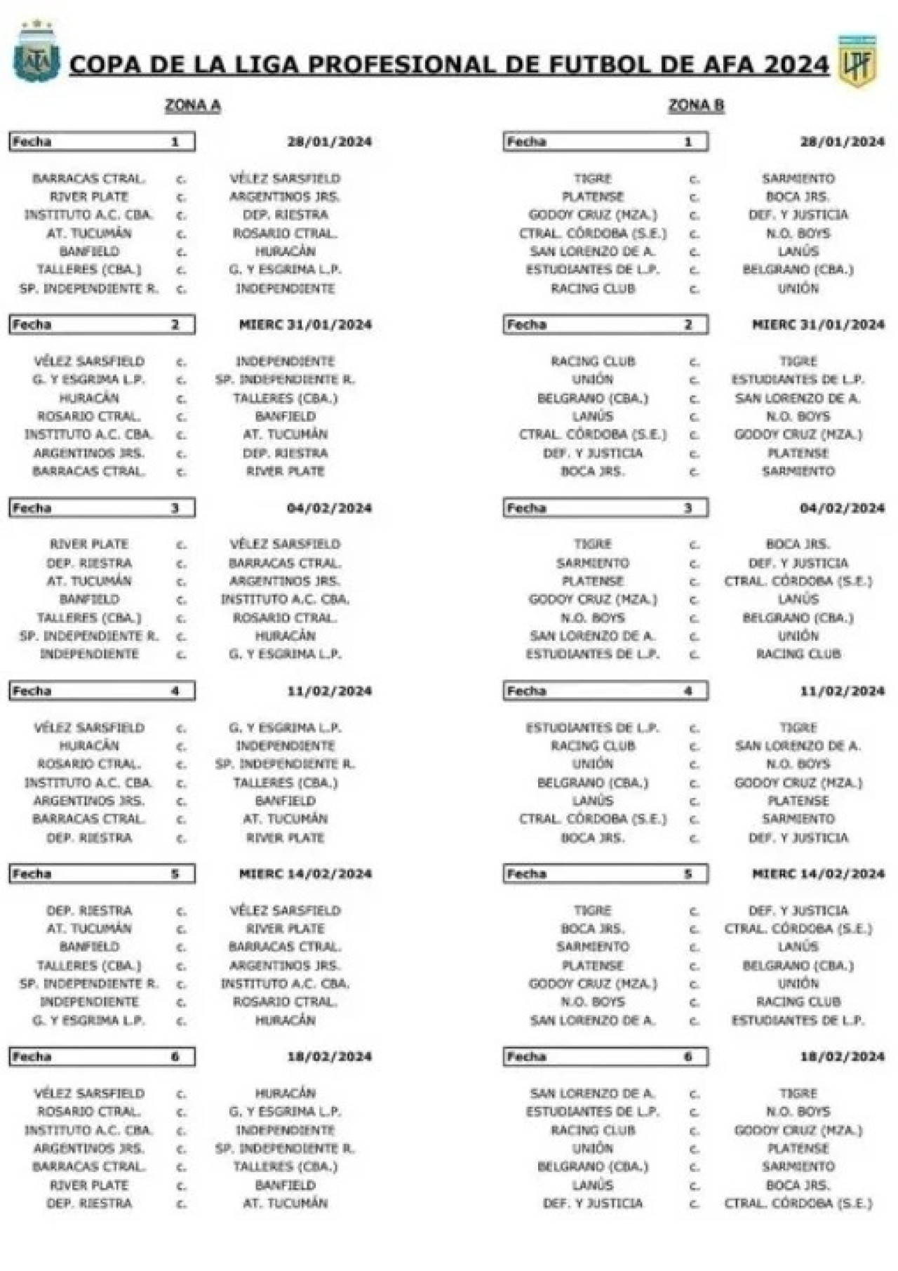 Fixture de la Copa de la Liga 2024.