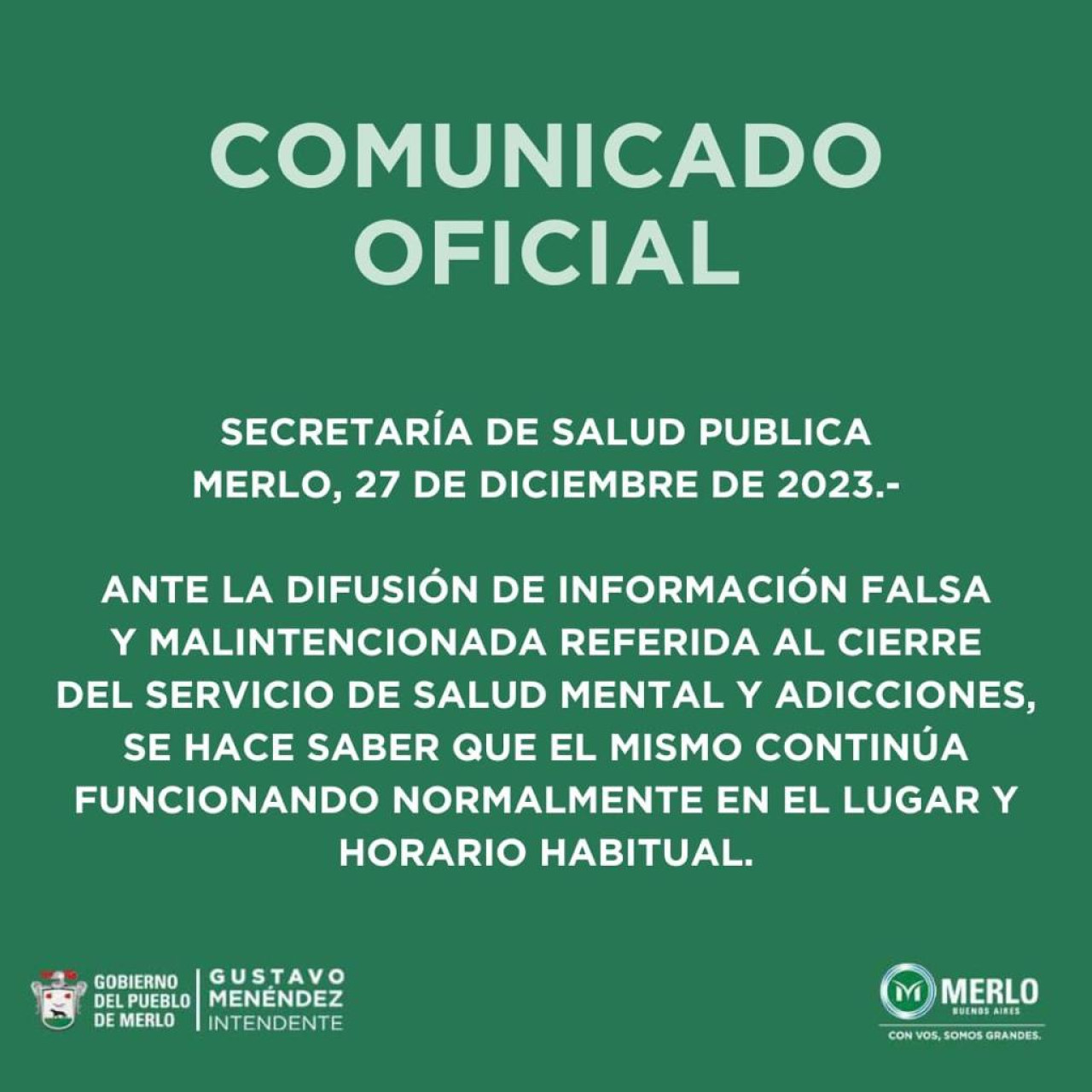 Desde el Municipio de Merlo desmintieron el cierre del área de Salud Mental