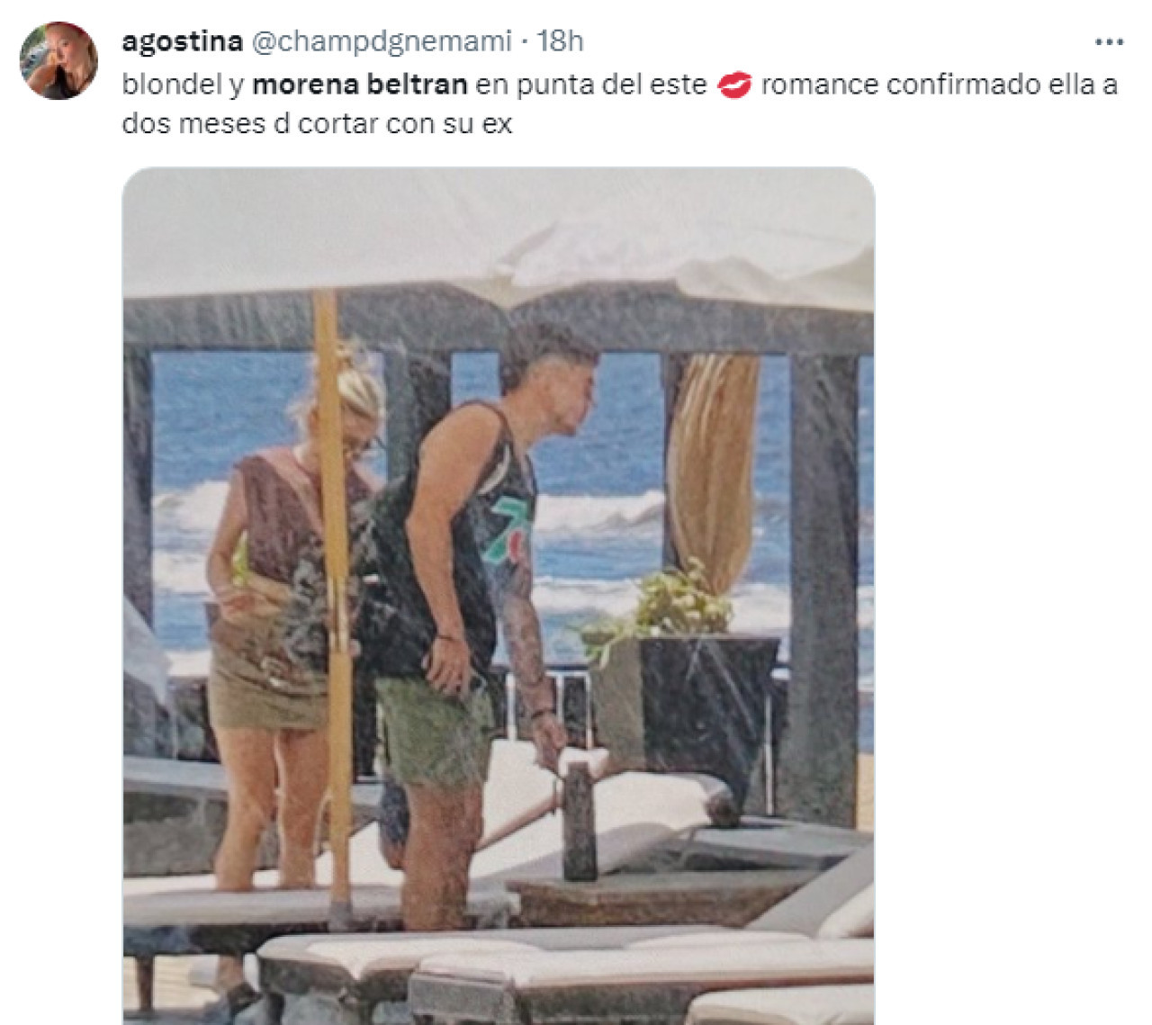 La foto de Morena Beltrán y Lucas Blondel juntos en Punta del Este. Foto: Captura de pantalla.