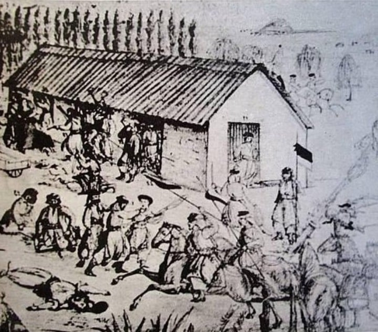 Litografía que muestra lo que pasó en la madrugada del 1 de enero de 1872