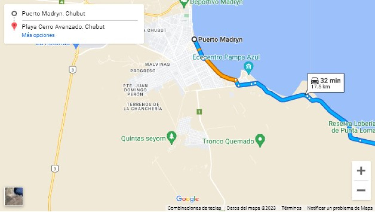 Ruta a Playa Cerro Avanzando . Foto: Google Maps
