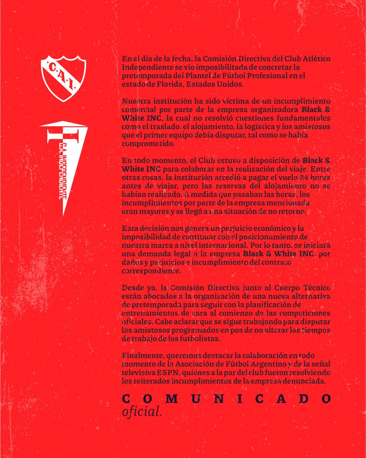 Carlos Tevez, entrenador de Independiente. Foto: Twitter Independiente.