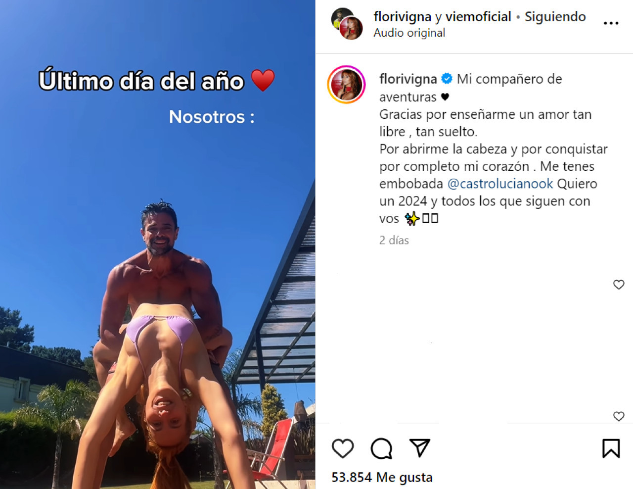 La reacción de Flor Vigna. Foto: Instagram.