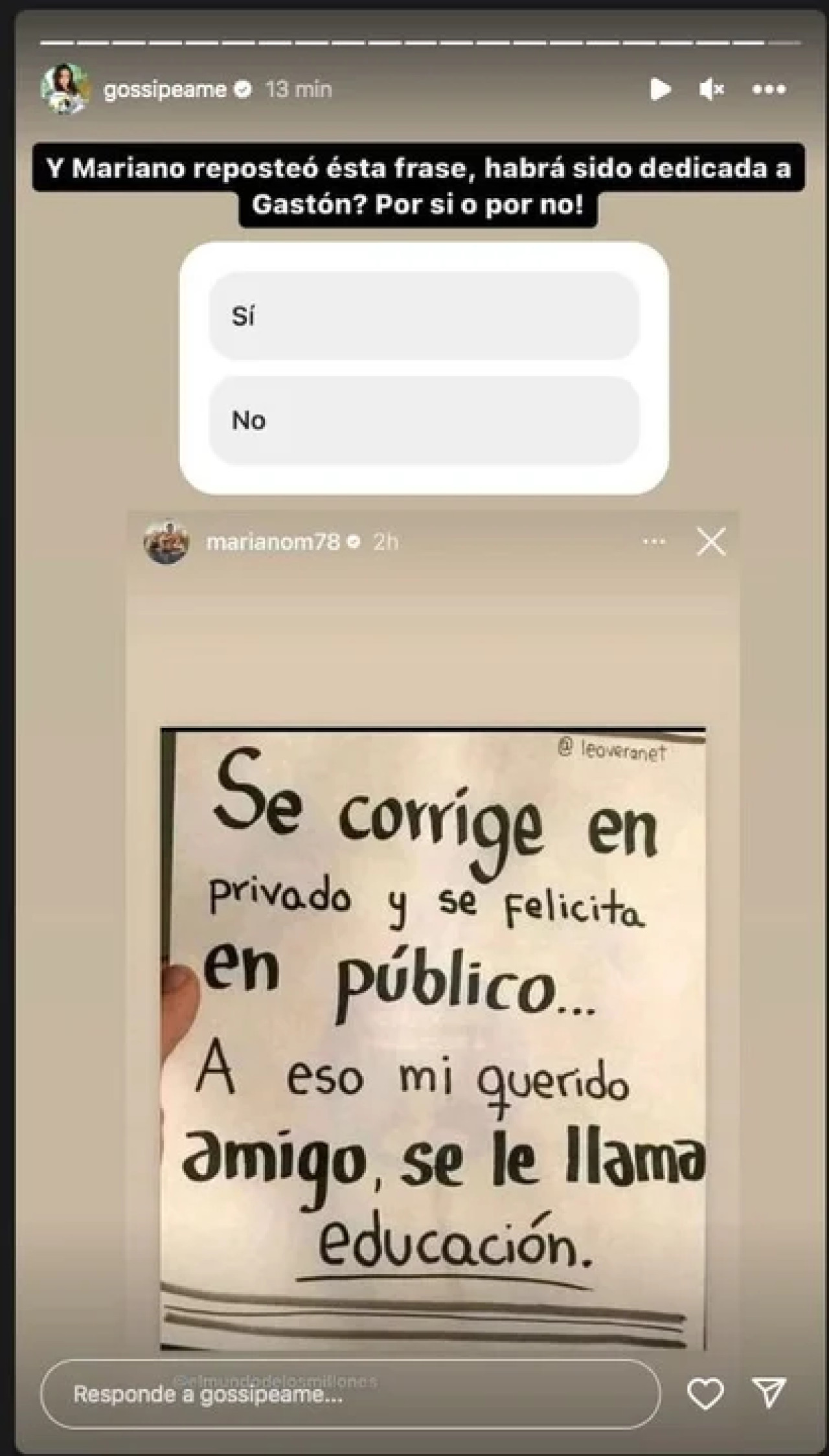 Posteo de Mariano Martínez en Instagram