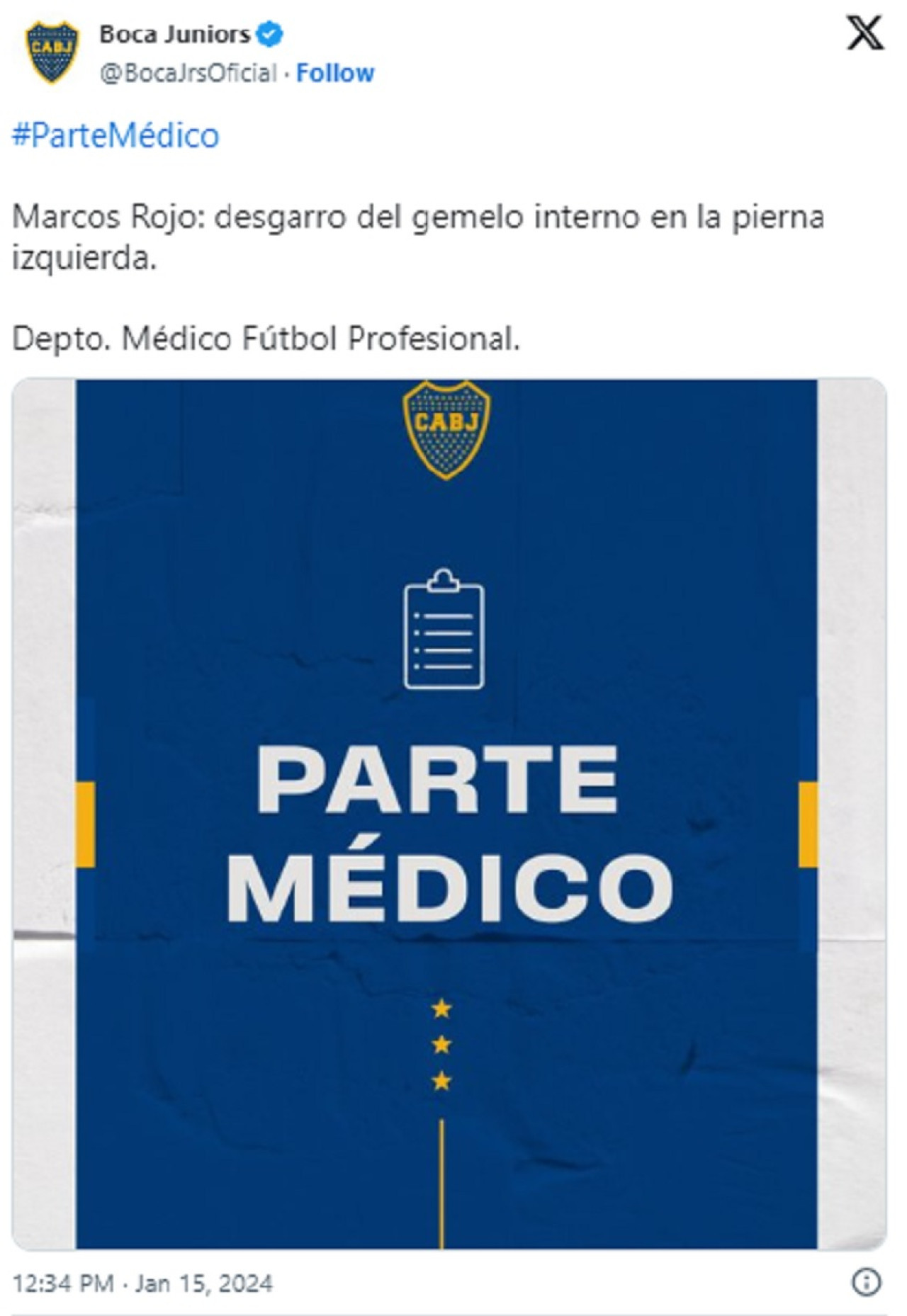 Parte médico de Marcos Rojo.