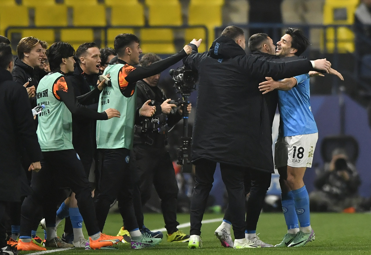 Gol de Giovanni Simeone para el Napoli ante la Fiorentina por la Supercopa de Italia. Foto: EFE.