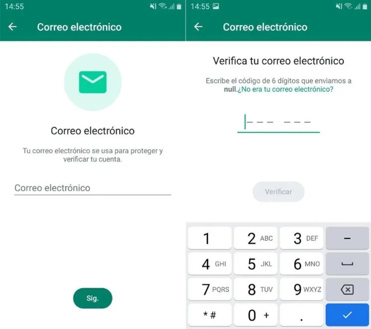 Añadir el correo electrónico a WhatsApp.