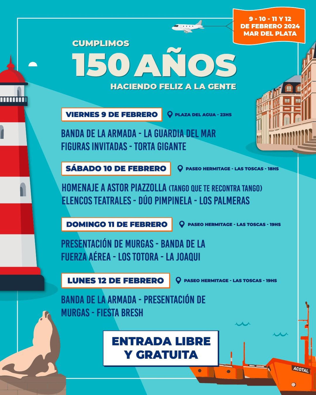 El cronograma del aniversario de Mar del Plata. Foto: Instagram @turismomardelplata.