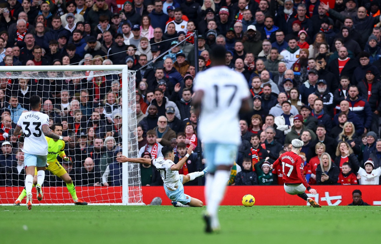 El gol de Alejandro Garnacho contra West Ham. Foto: Reuters.