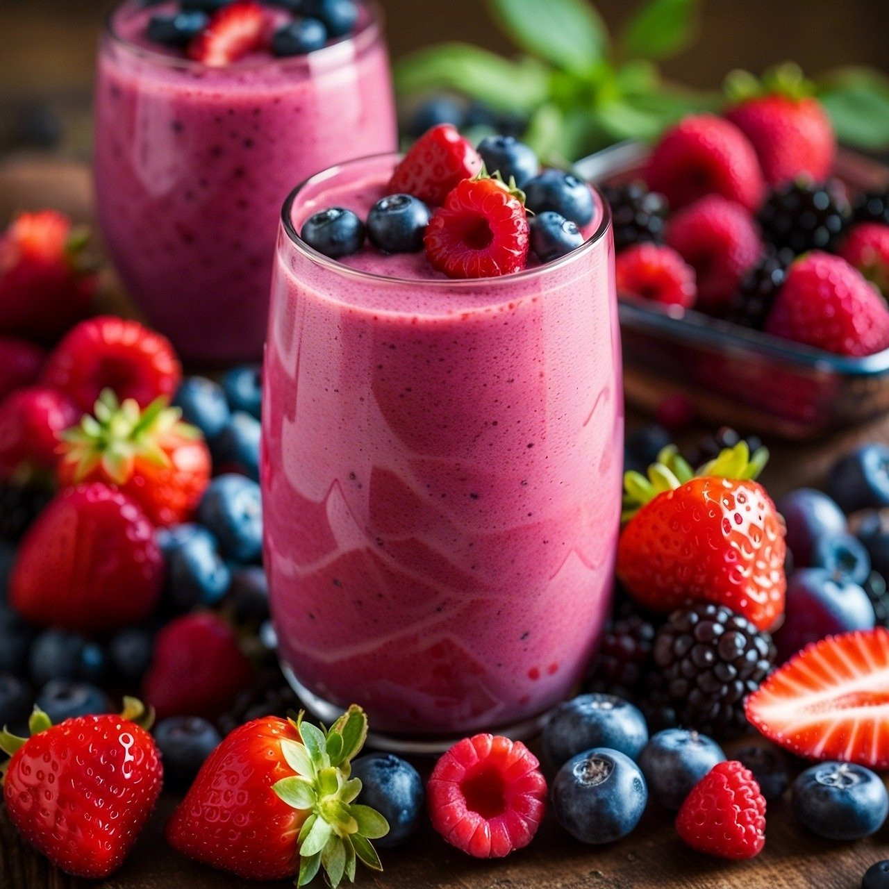 Jugo de arándano, fresas, moras, frutos rojos. Foto Unsplash.