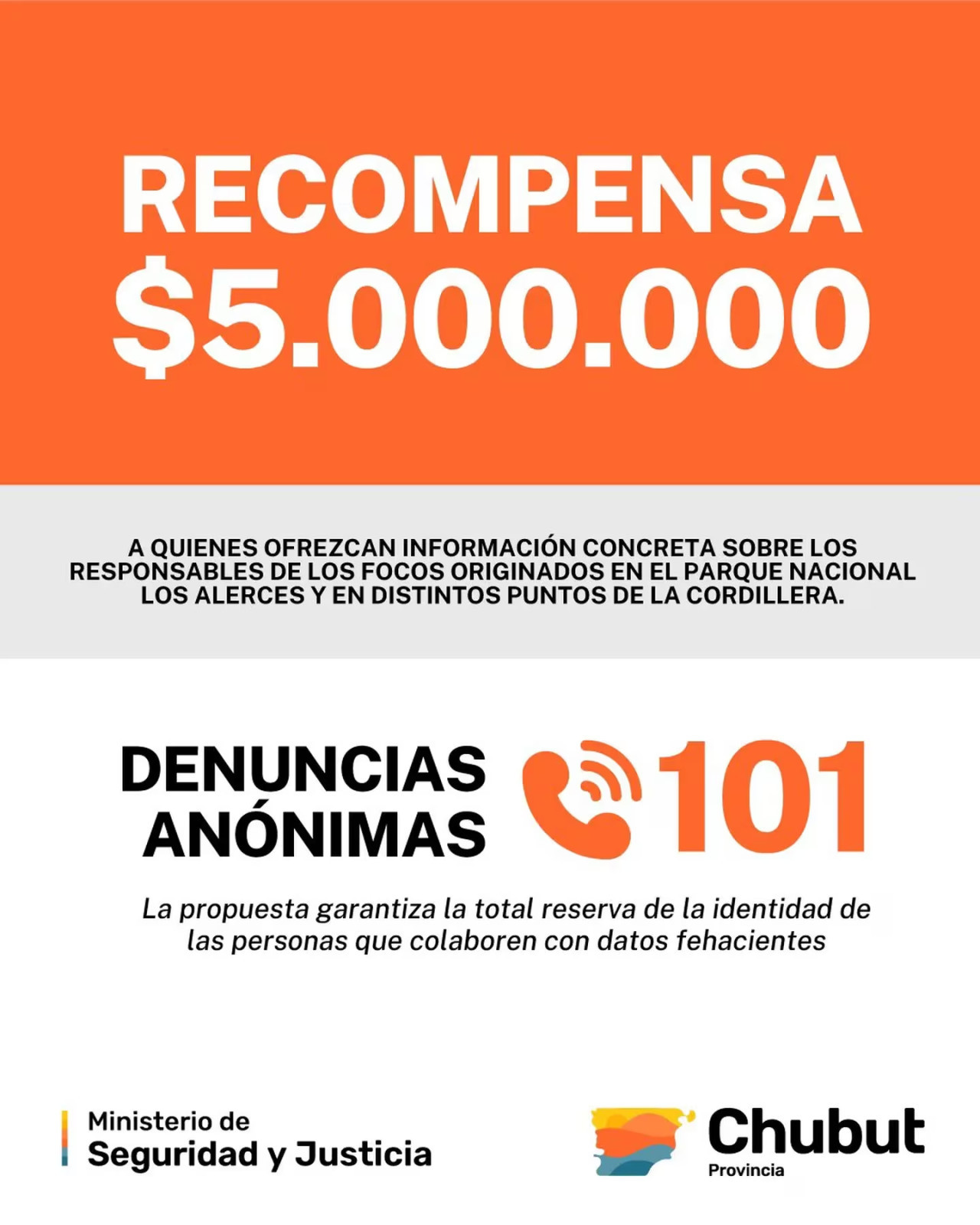El gobierno de Chubut ofrecen una recompensa. Foto: X @gobiernochubut