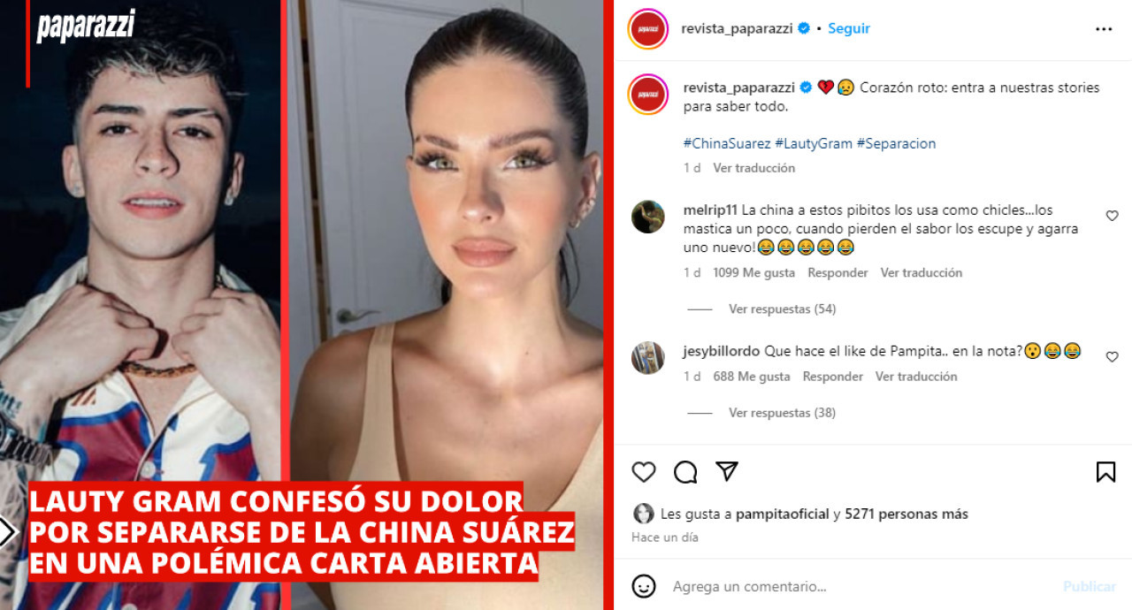 El polémico "me gusta" de Pampita. Foto: Captura de pantalla/Instagram: @revista_paparazzi.