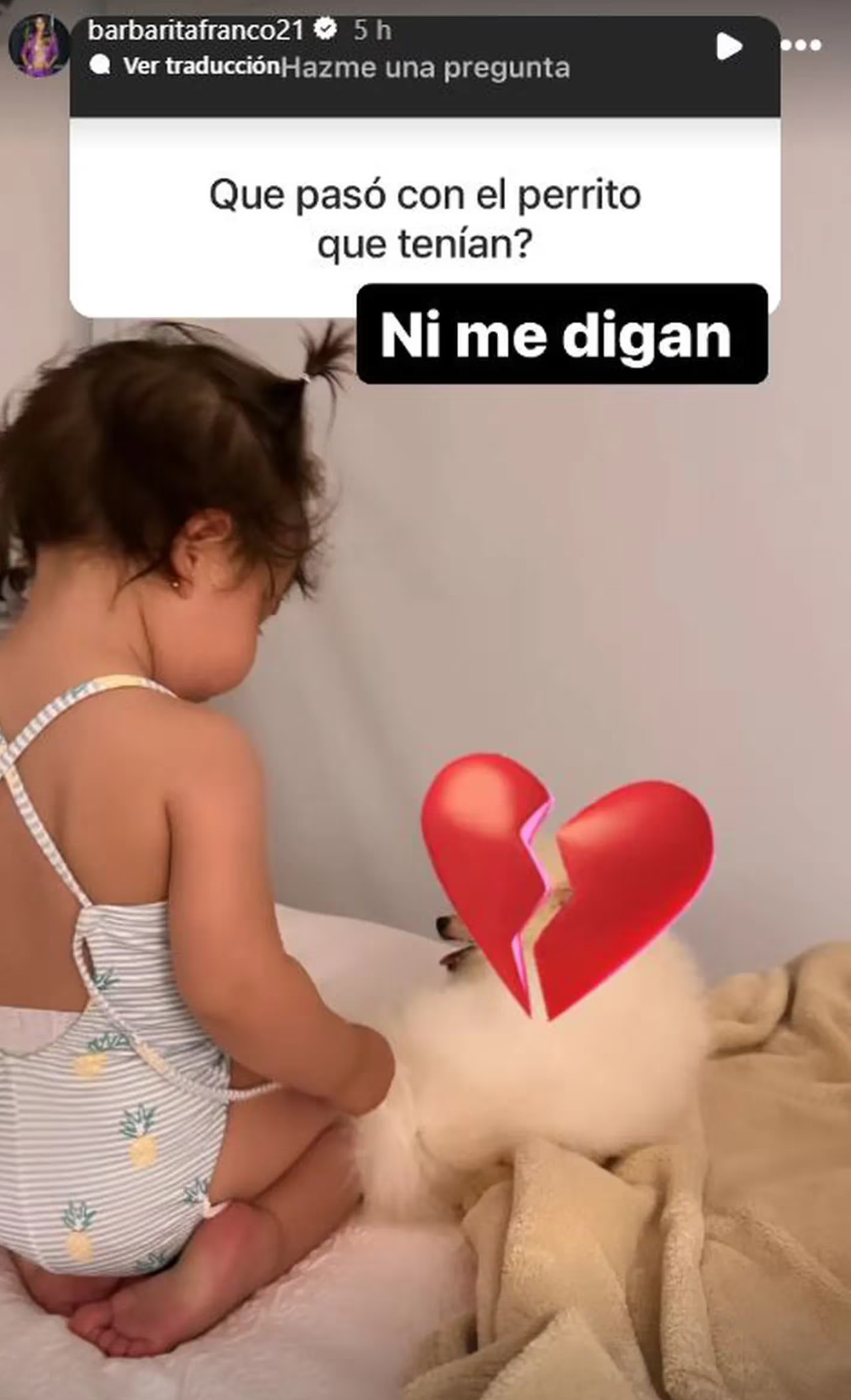 La tristeza de Barby Franco por el perrito. Foto: Instagram.