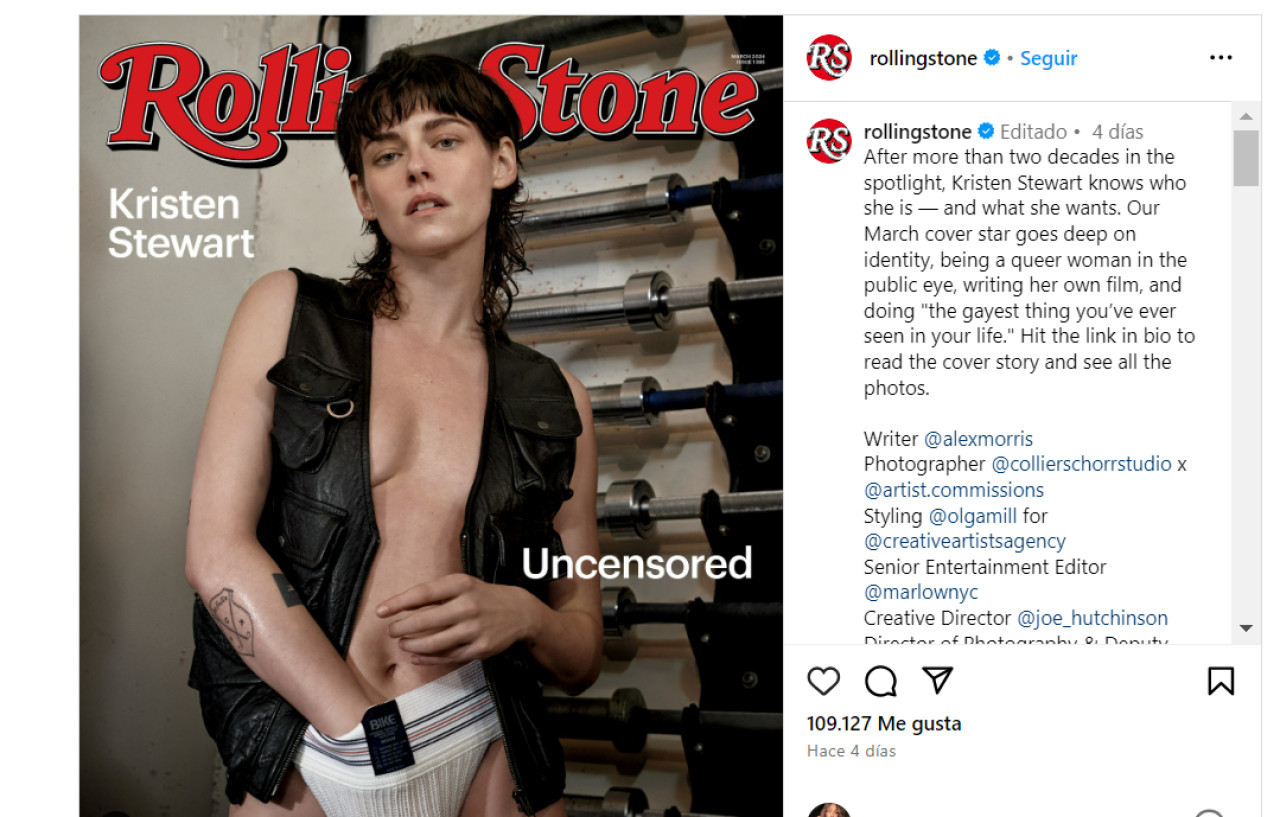 La publicación de la revista Rolling Stone. Foto: Instagram.