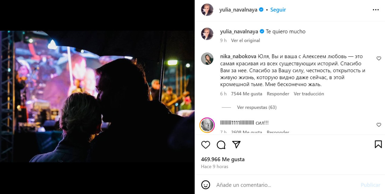 El mensaje de la mujer de Navalny. Foto: Instagram