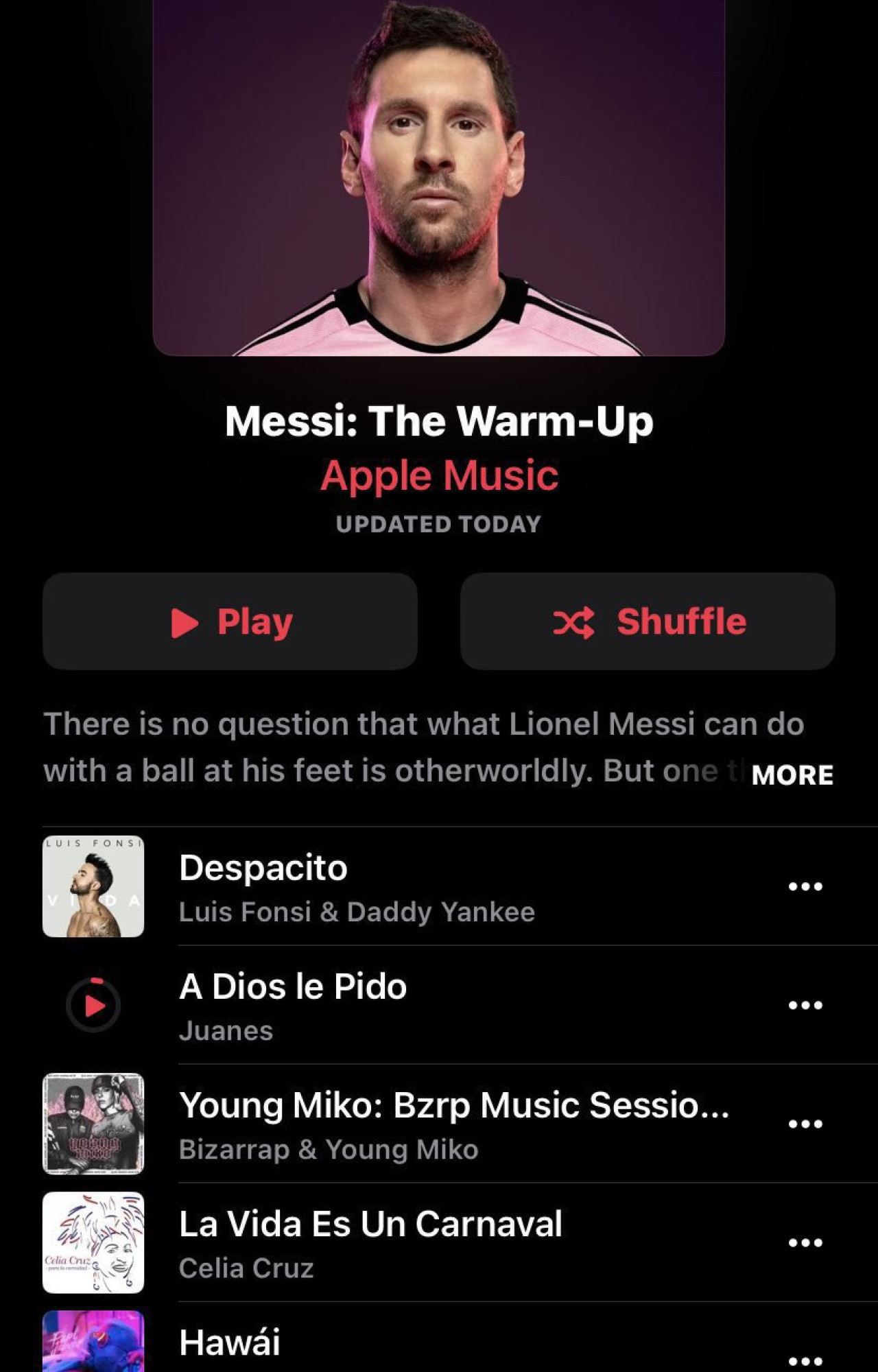 Playlist de Lionel Messi en Apple Music.