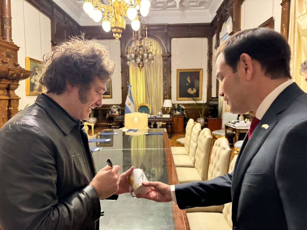 Javier Milei junto a Marco Rubio en Casa Rosada. Foto: NA.